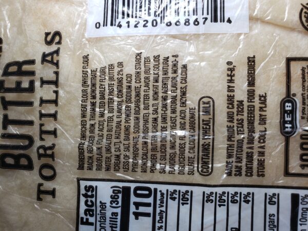h-e-b butter tortillas ingredients